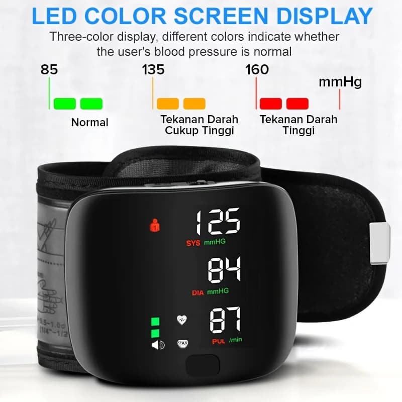 Wrist Blood Pressure Monitor with LCD Display & USB Charging